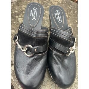 Coach Sutton Leather‎ suede Clogs Mules Silver Hardware Accents  Shoes